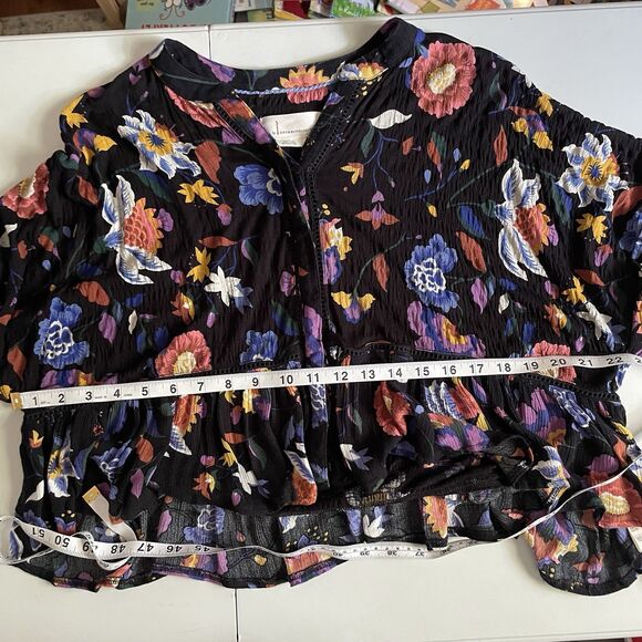 Anthropologie Black Floral Josie Dolman Sleeve Top XSP Crepe Boho Peasant Flowy - Picture 10 of 12